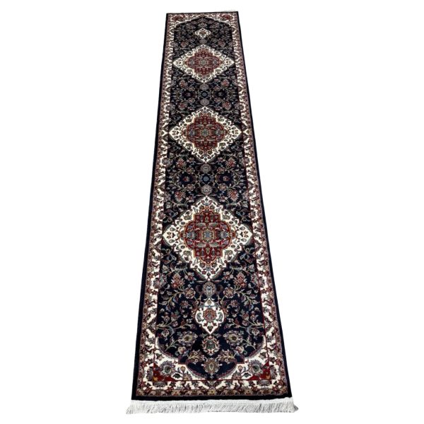 400 x 80cm Persian Kashan Design Machine Made Navy Hallway Runner Rug