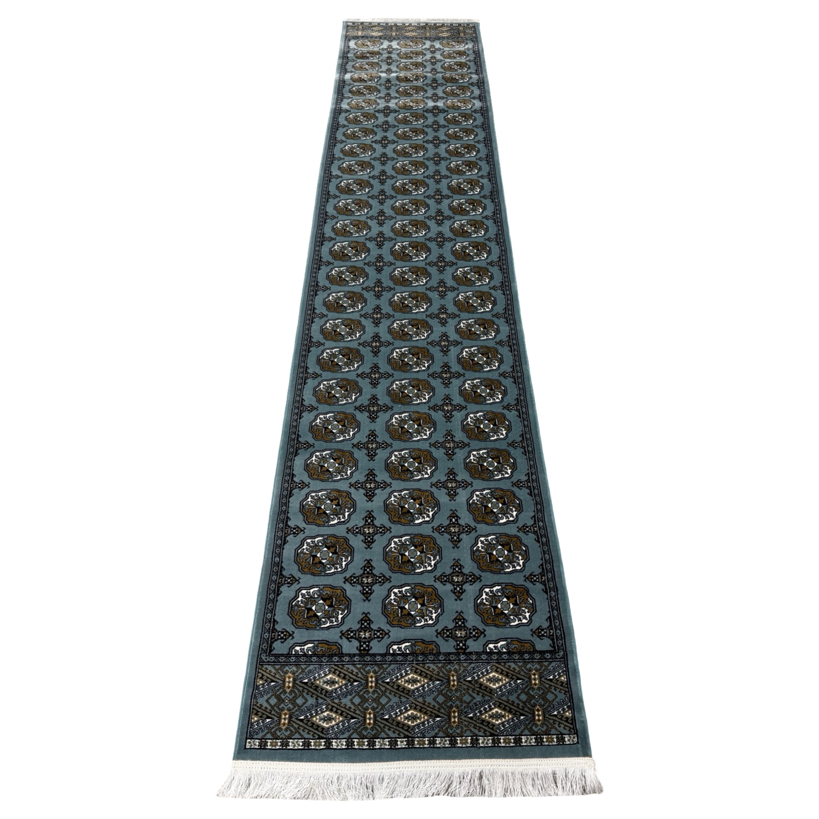abcdefg_27 400 x 80cm Blue Bokhara Design Machine Made Runner Rug - Image 1