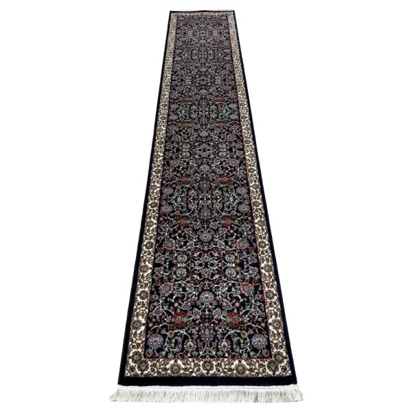 400 x 80cm Persian All Over Afshan Design Machine Made Navy Runner Rug
