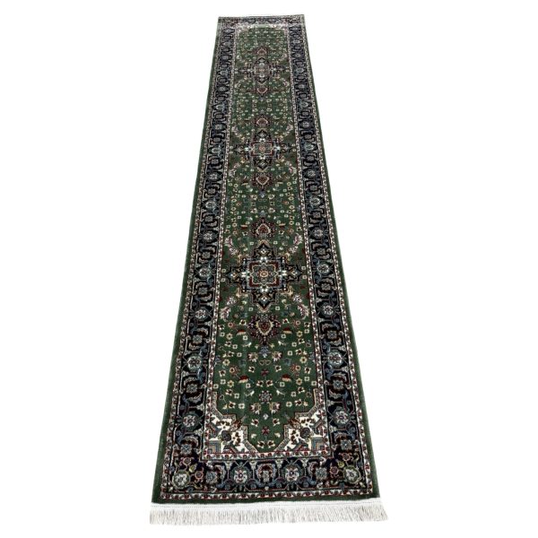 400 x 80cm Iranian Heriz Design Medallion Green Runner Rug