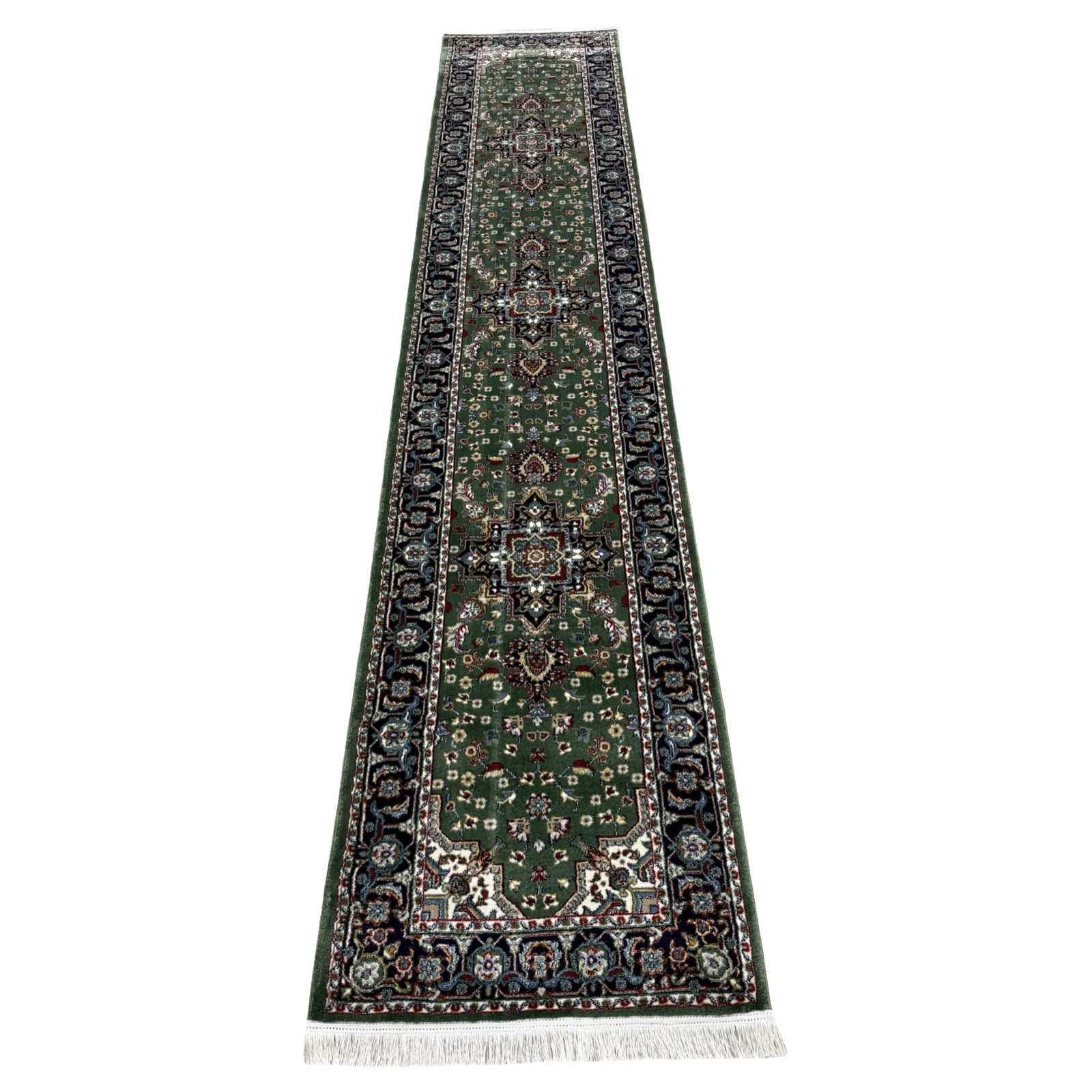 abcdefg_57 400 x 80cm Iranian Heriz Design Medallion Green Runner Rug - Image 1