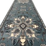 400 x 80cm Persian Mashad Floral Medallion Design Blue  Runner Rug - Image 5