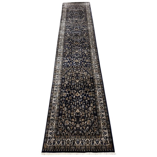 400 x 80cm Persian All Over Afshan Design Navy Soft Runner Rug