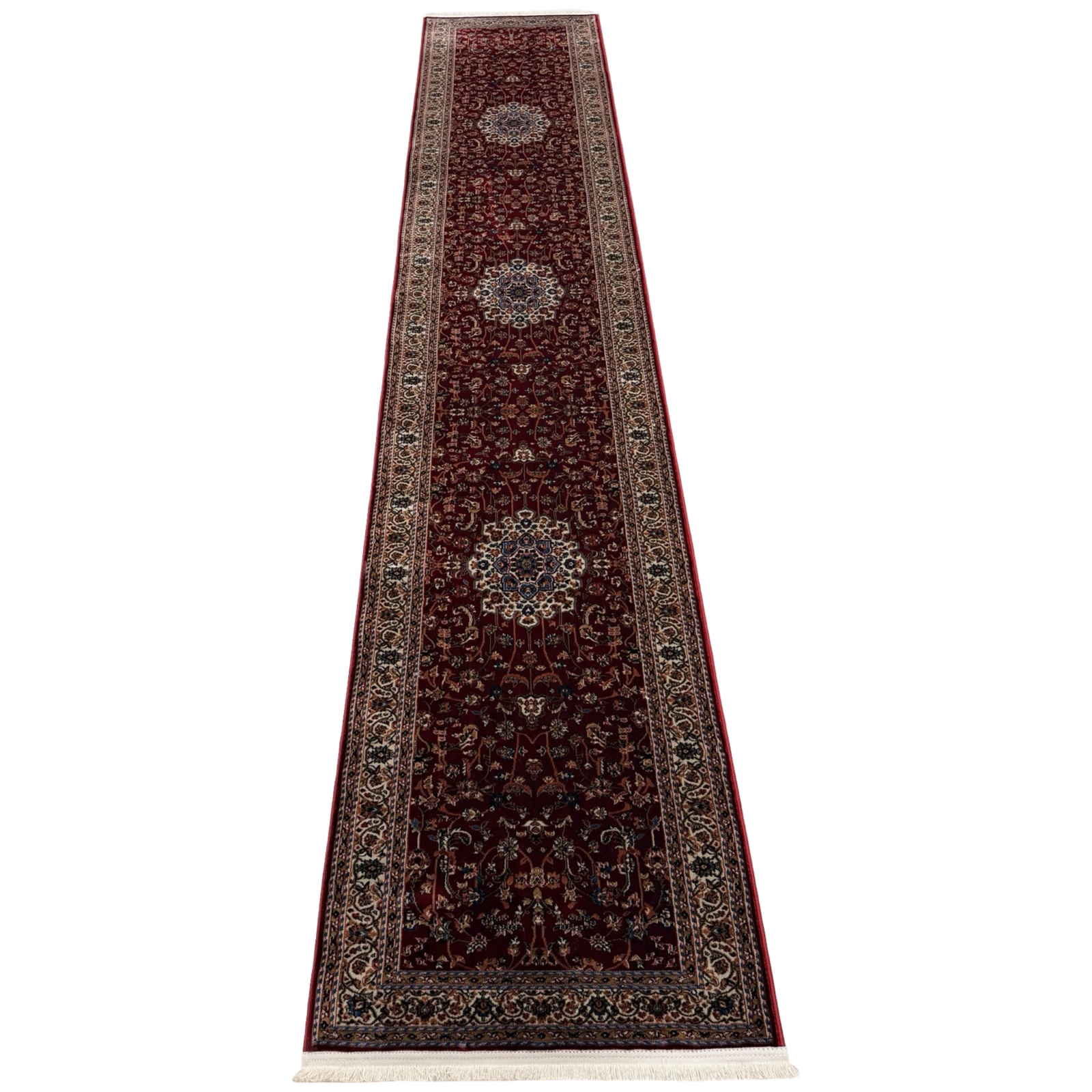 bajshdjllll_48 400 x 80cm Persian Mashad Floral Medallion Design Soft Red Runner Rug - Image 1