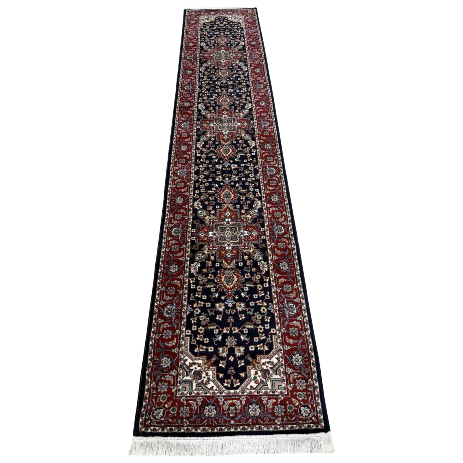 gahajs_1 400 x 80cm Iranian Heriz Design Medallion Navy/Red Runner Rug (Copy) - Image 1