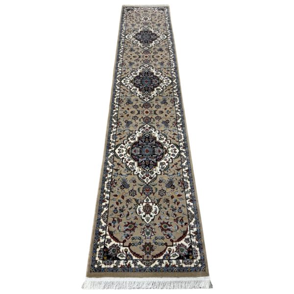400 x 80cm Iranian Kashan Design Medallion Beige Runner Rug