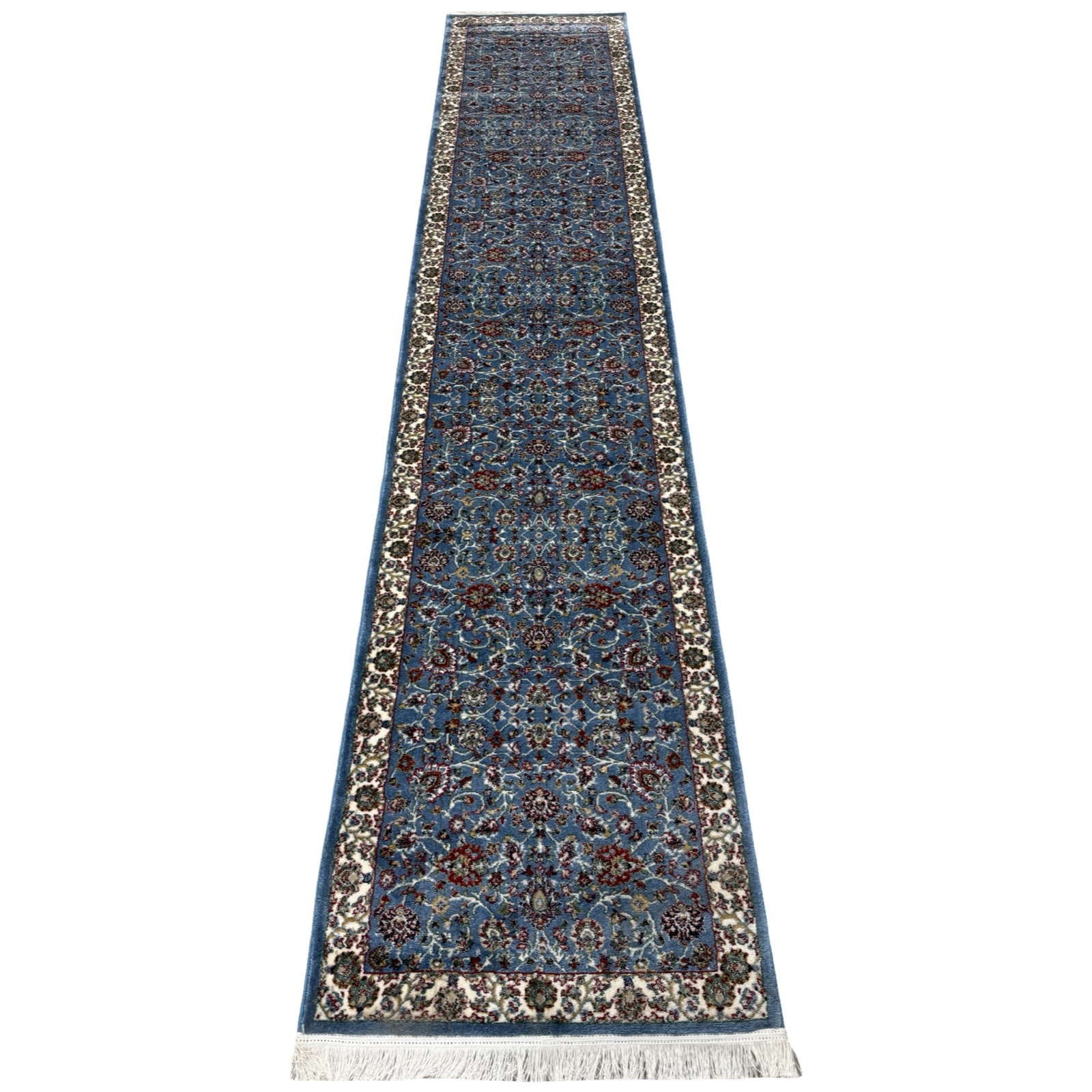 gahajsnaksj_16 400 x 80cm Persian All Over Afshan Design Machine Made Blue Runner Rug - Image 1