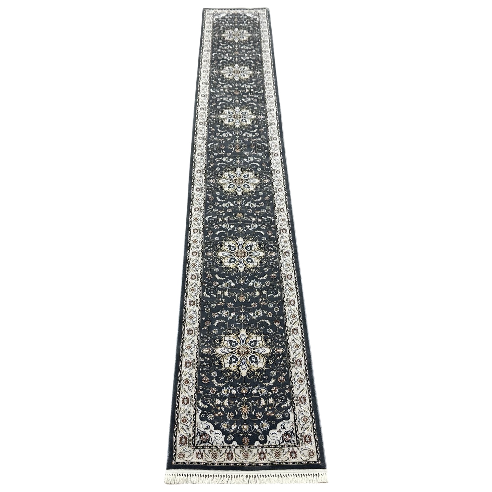 hahzjxn_40 600 x 80cm Persian Mashad Floral Design Grey Runner Rug - Image 1