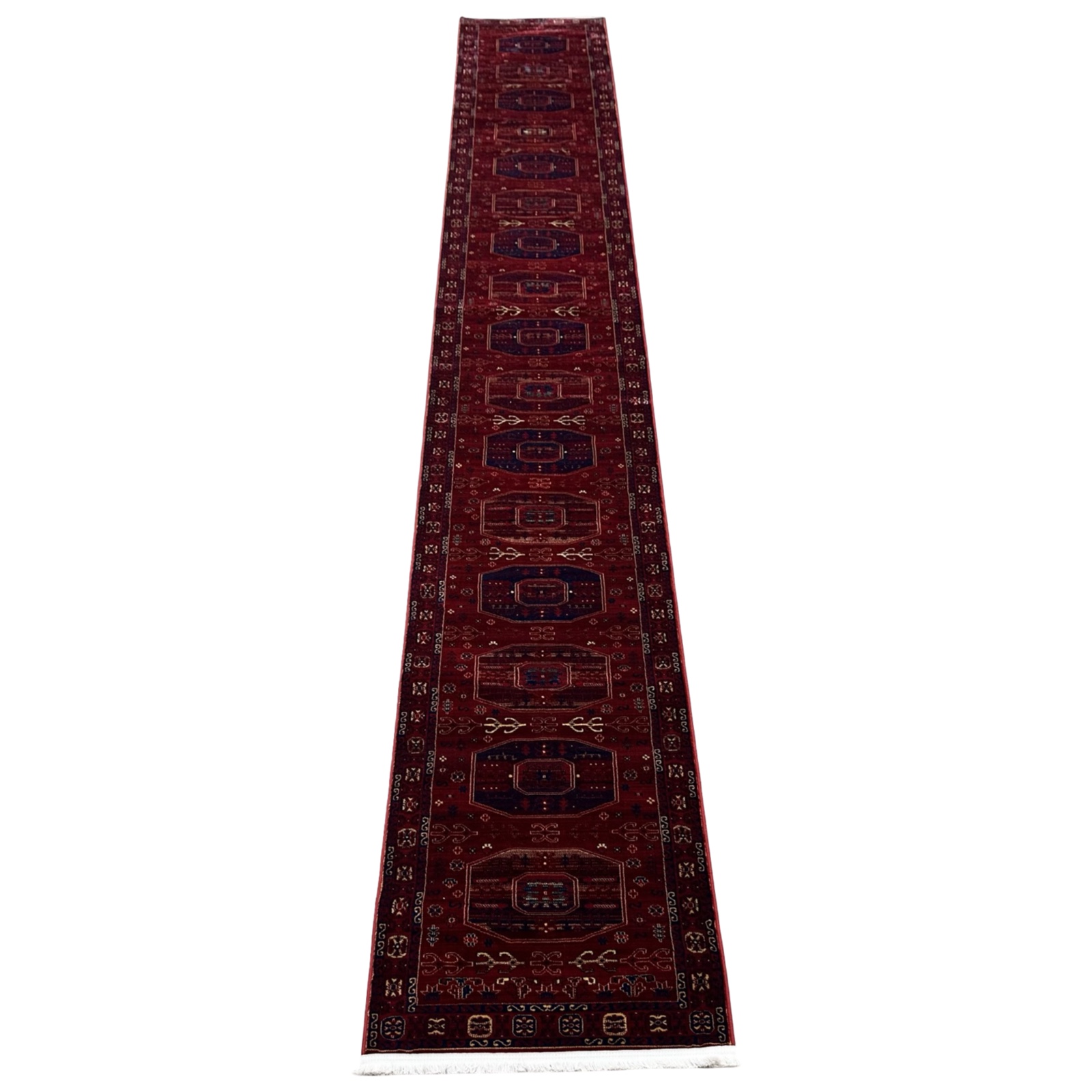 hahzjxn_9 600 x 80cm Afghan Elephant Foot Design Red Runner Rug - Image 1