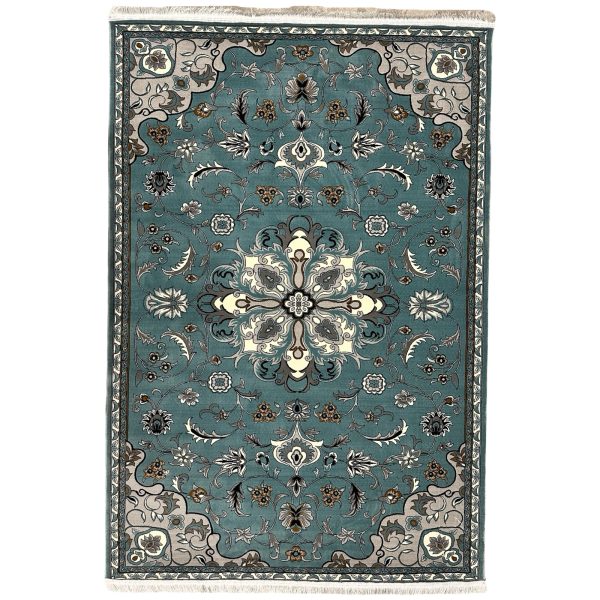 230 x 160cm Persian Mashad Style Floral Design Blue Rug