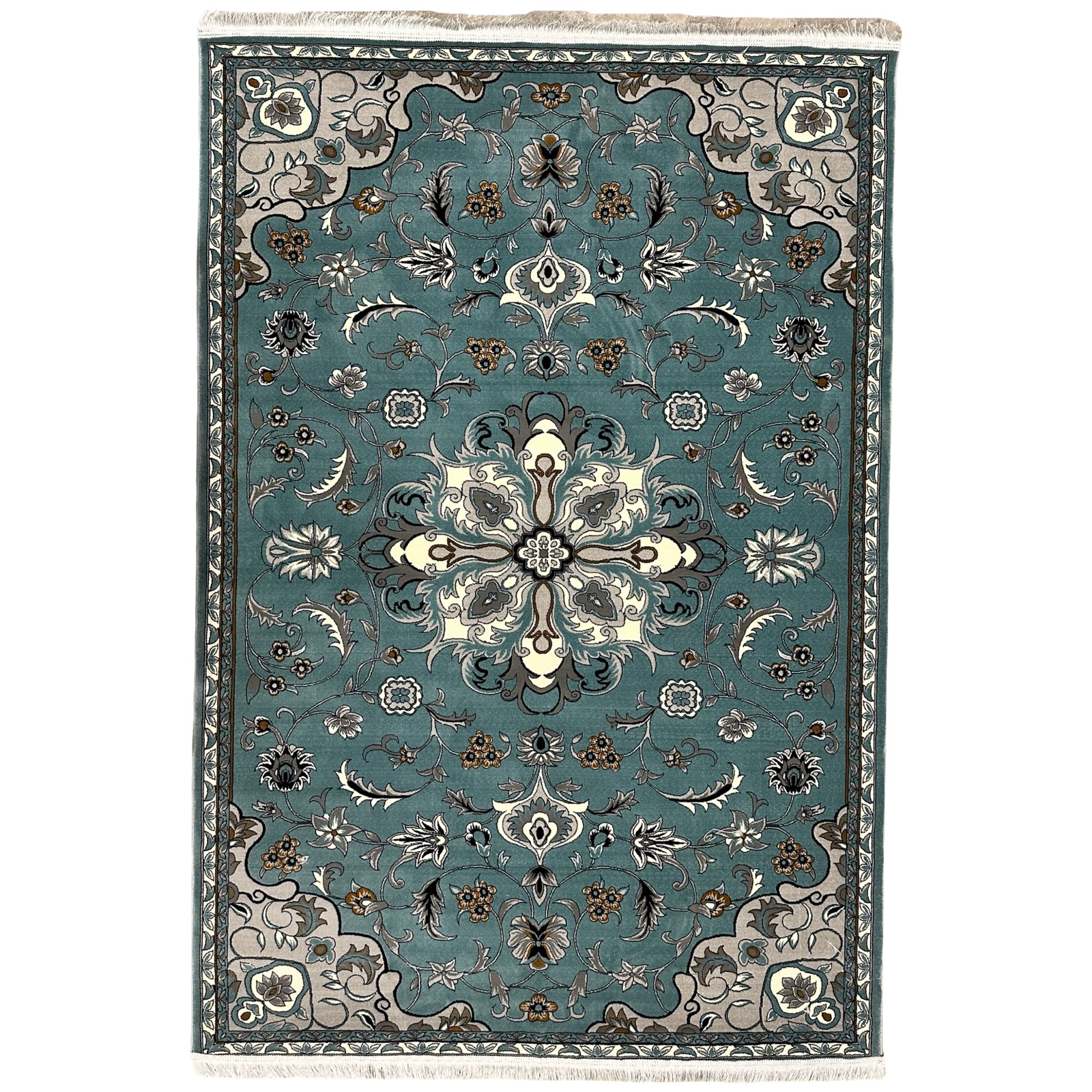 hdjdksj_1 230 x 160cm Persian Mashad Style Floral Design Blue Rug - Image 1