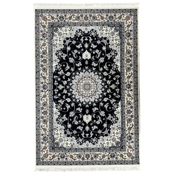 230 x 160cm Persian Nain Design Fine Machine Made Navy\Cream Rug