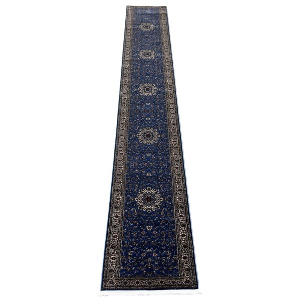 600 x 80cm Persian Kashan Style Soft Blue Runner Rug