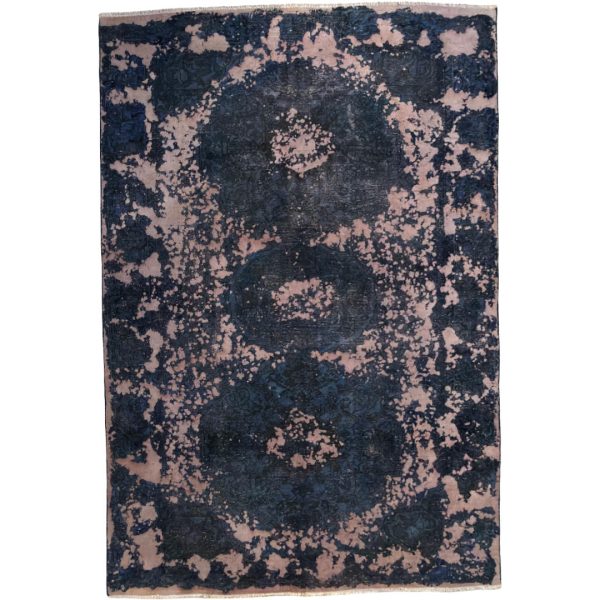 308 x 203cm Ultra Vintage Midnight Blue & Blush Pink Hand-Knotted Persian Rug