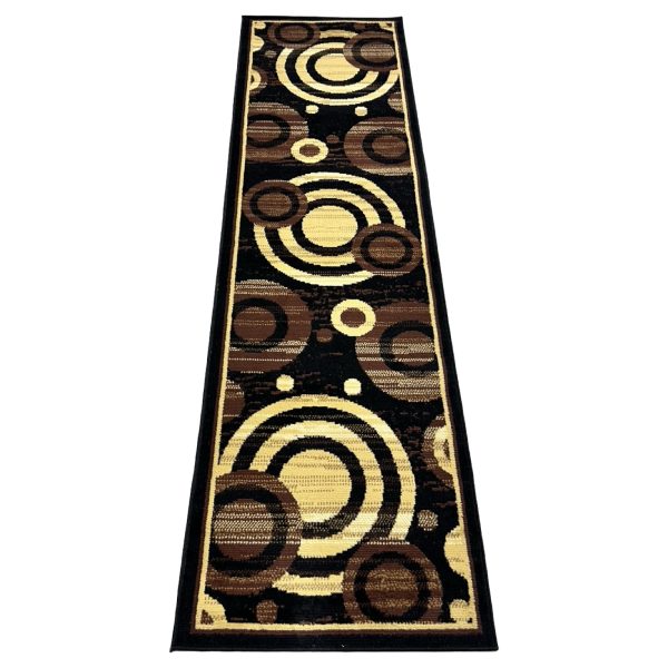 213 x 60cm Turkish Machine Made Modern Design Black\Beige Runner Rug