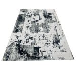 350 x 250cm Modern Gallery Style Black Grey Artwork Machine Made Area Rug - Image 2