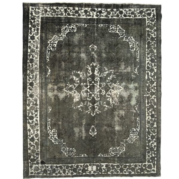350 x 275cm Ultra Vintage Charcoal Grey & Ivory Persian Rug