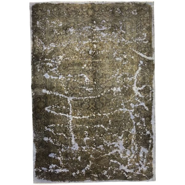 356 x 237cm Hand Knotted Ultra Vintage Olive Green Distressed Persian Rug