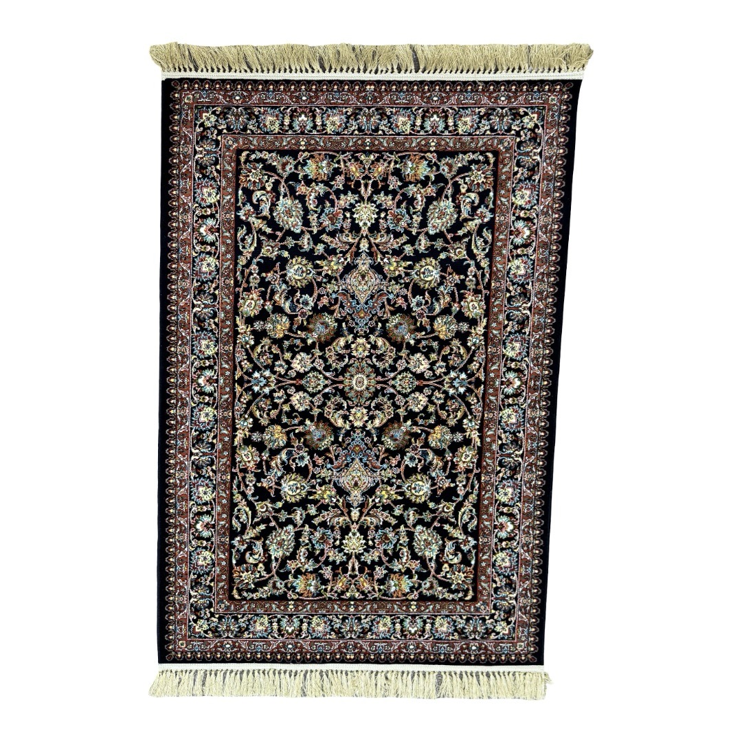1-Large-11 150 × 100cm Golden Bloom on Midnight Ground Persian Rug