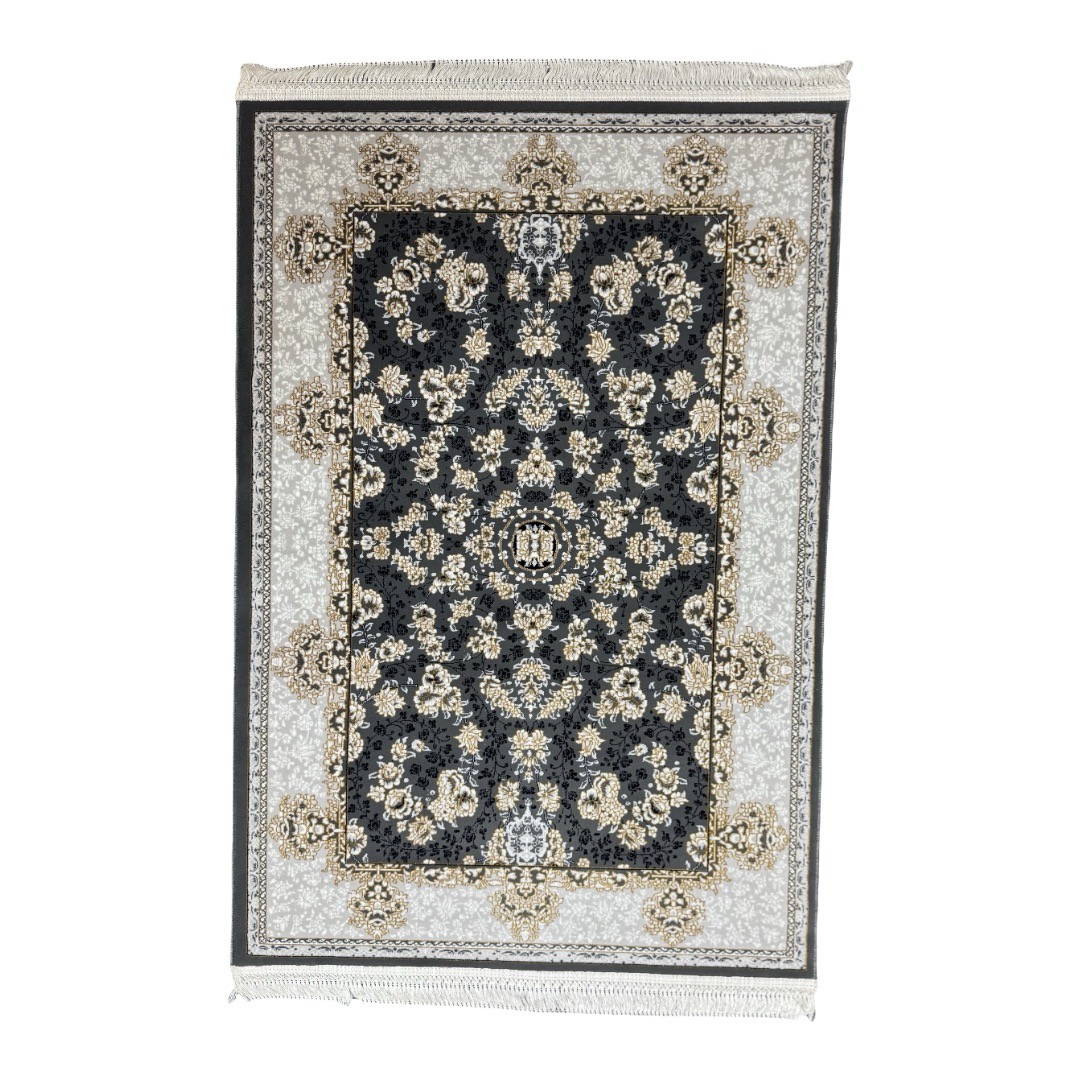 1-Large-2 150 × 100cm Persian Floral Garden Rug in Ivory & Charcoal