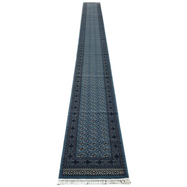 1000 x 80cm Blue Bukhara Design Extra Long Runner Rug