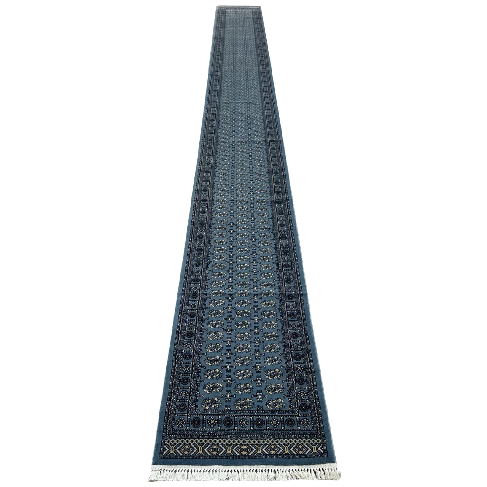 10 meter rrr_10 1000 x 80cm Blue Bukhara Design Extra Long Runner Rug - Image 1