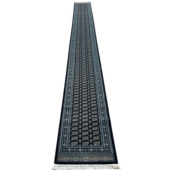 1000 x 80cm Navy Bukhara Design Extra Long Runner Rug