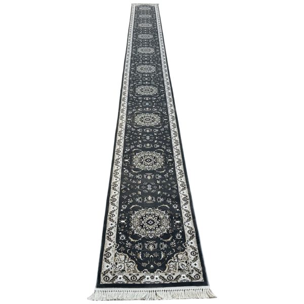 1000 x 80cm Grey Persian Isfahan Design Long Runner Rug