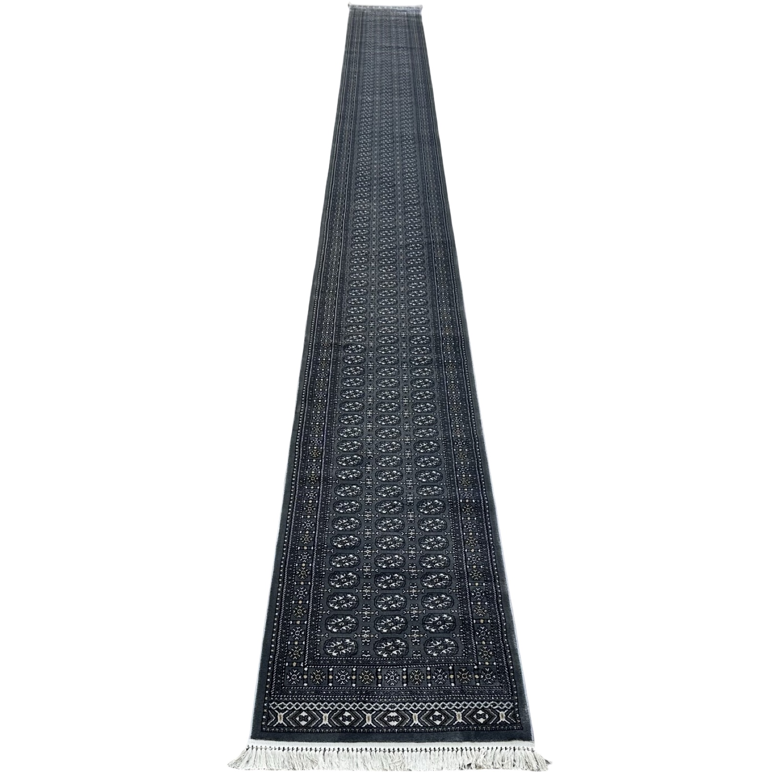 10 meter rrr_37 1000 x 80cm Grey Bukhara Design Extra Long Runner Rug - Image 1
