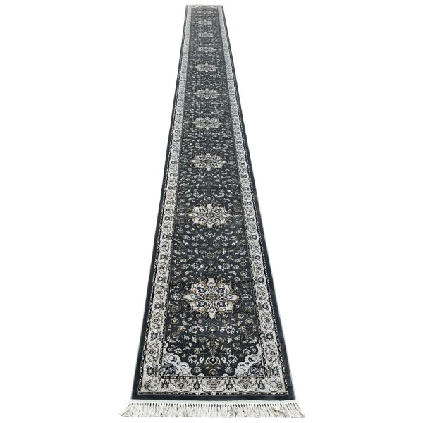 1000 x 80cm Grey Persian Floral Medallion Runner Rug