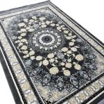 150 × 100cm Grey Medallion Framed by Ivory Blossoms Persian Rug - Image 4