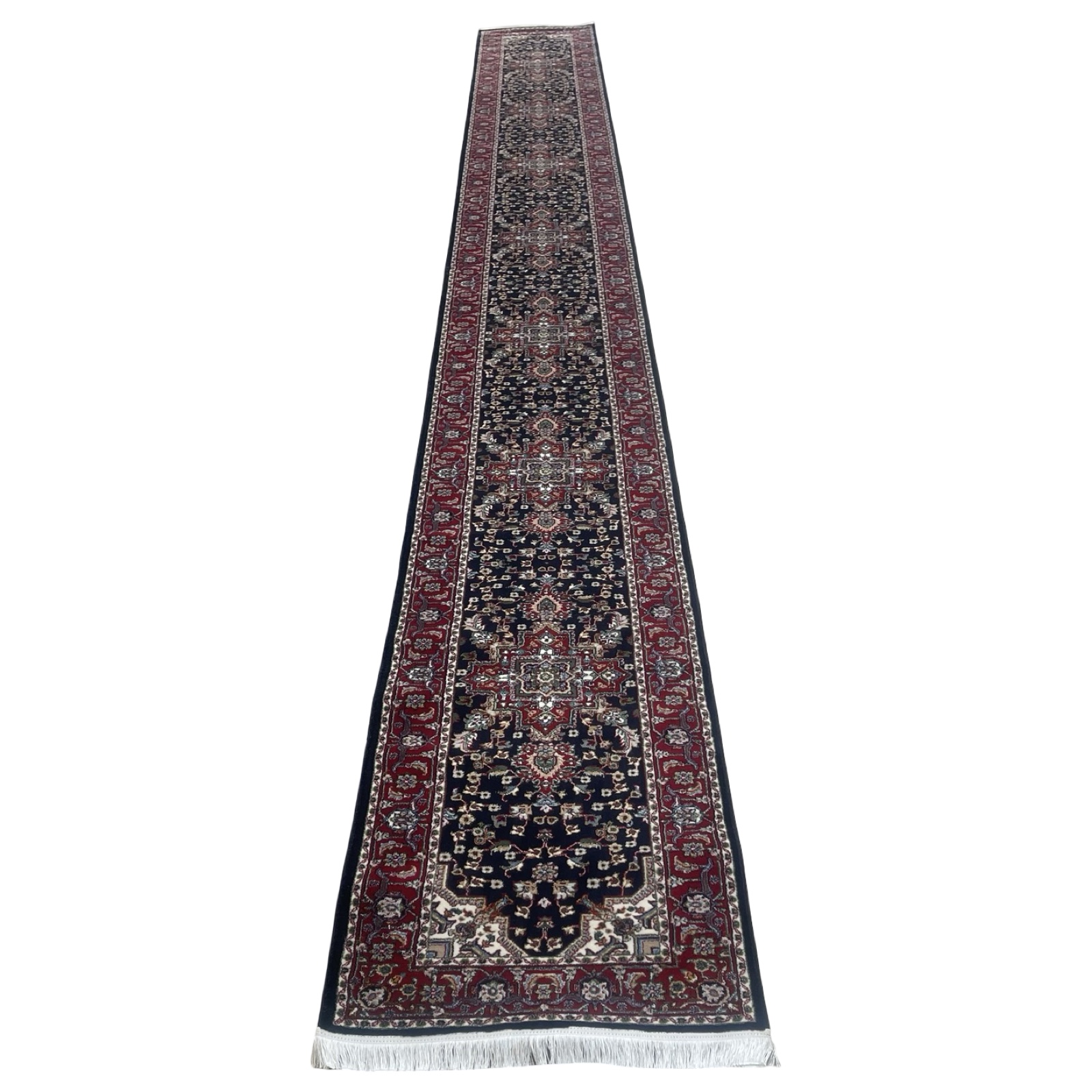 8 meter _28 800 x 80cm Navy Persian Heriz Design Long Runner Rug - Image 1