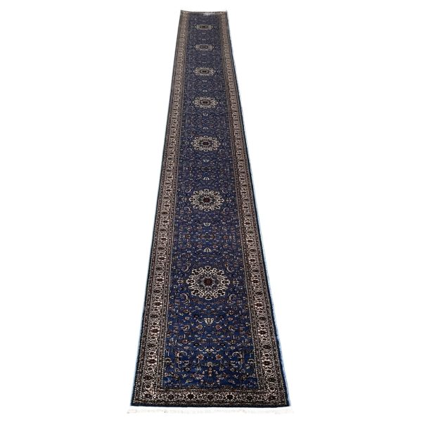 800 x 80cm Blue Oriental Medallion Design Long Runner Rug
