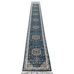 800x80cm Teal Blue Isfahan Persian Floral Medallion Runner Rug