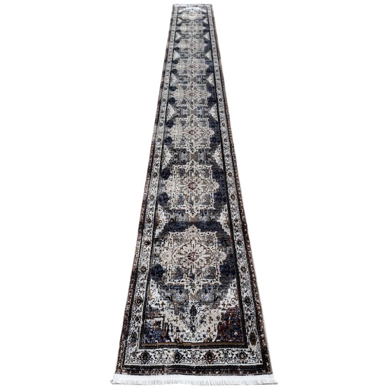 800 x 80cm Blue Vintage Oriental Medallion Runner Rug