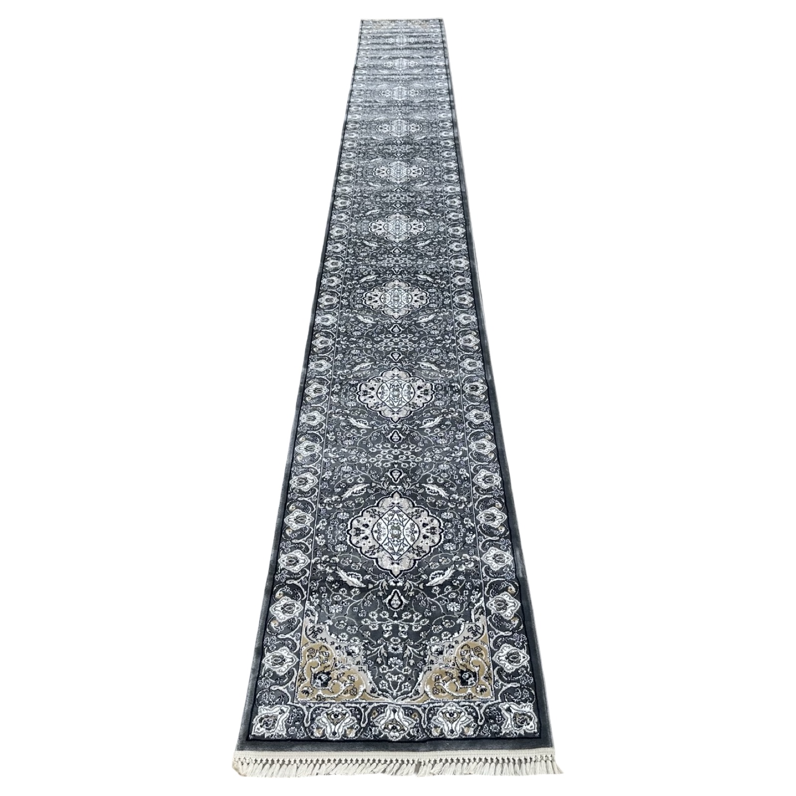 8000 x 800abc_49 800 x 80cm Grey-Ivory Persian Classic Style Long Runner Rug - Image 1