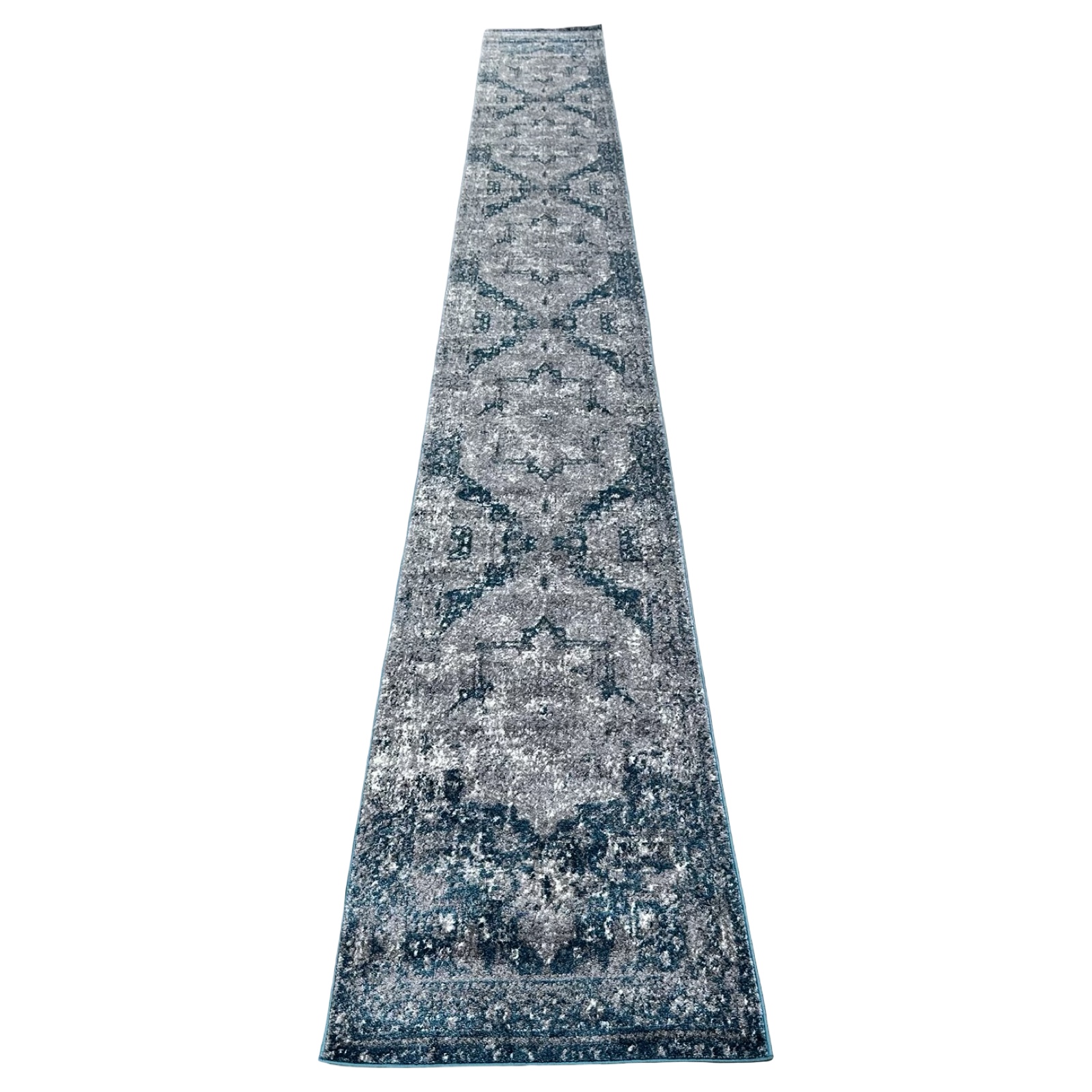 8000 x 800abc_78 800 x 80cm Turquoise-Grey Vintage Medallion Design Runner Rug - Image 1