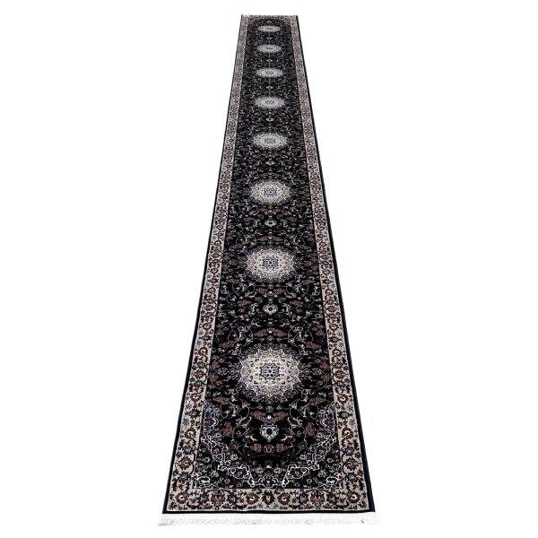 800 x 80cm Luxury Navy Persian Floral Medallion Runner Rug