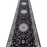 800 x 80cm Luxury Navy Persian Floral Medallion Runner Rug - Image 5