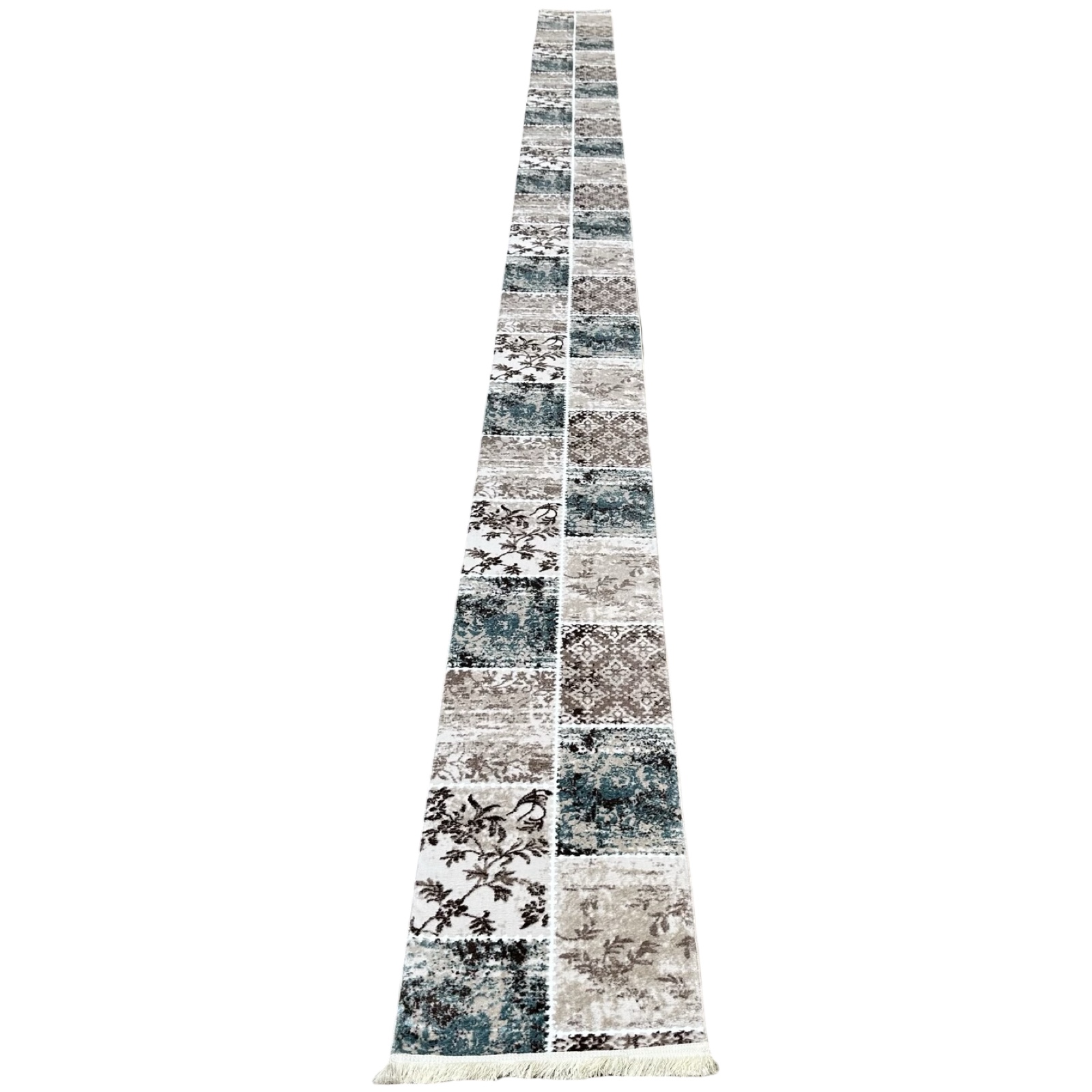 8000 x 800abcbsns_1 800 x 60cm Beige Blue Vintage Patchwork Design Runner Rug - Image 1