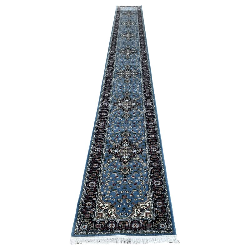 800 x 80cm Sky Blue Persian Heriz Design Long Runner Rug