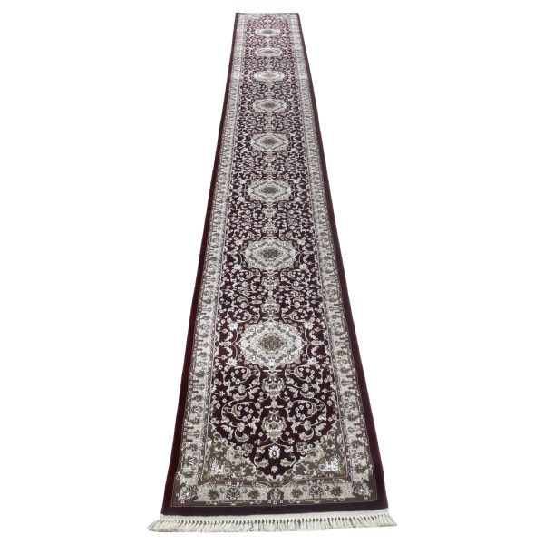 800 x 80cm Burgundy Persian Floral Medallion Long Runner Rug