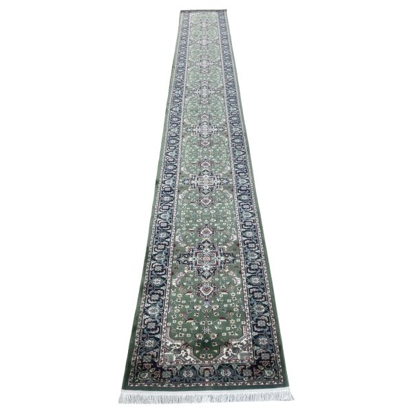 800 x 80cm Green Persian Heriz Design Long Runner Rug