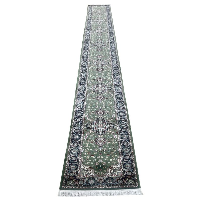 800 x 80cm Green Persian Heriz Design Long Runner Rug