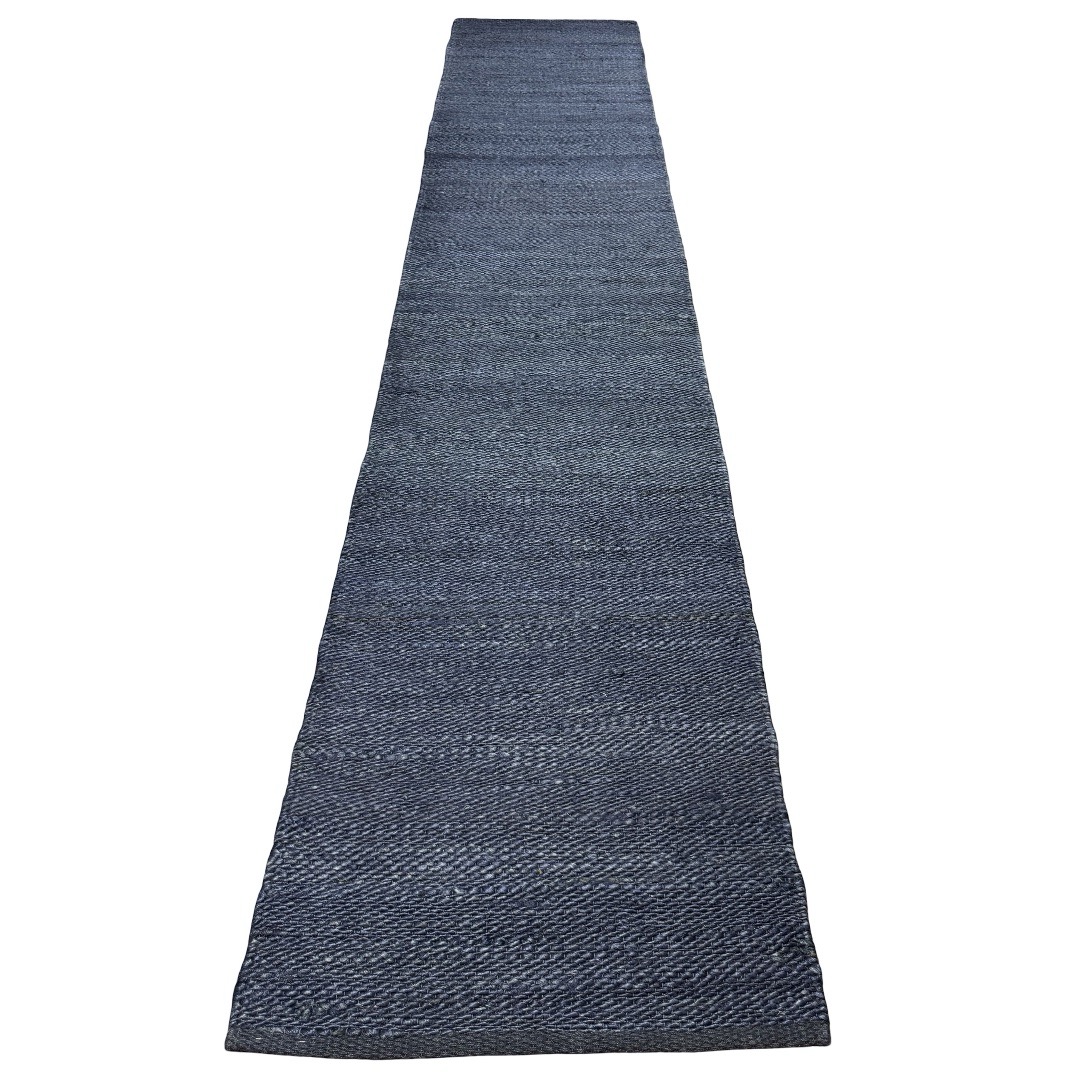 27-1-Large 314 x 64cm Handwoven Navy Jute Runner Rug - Image 1