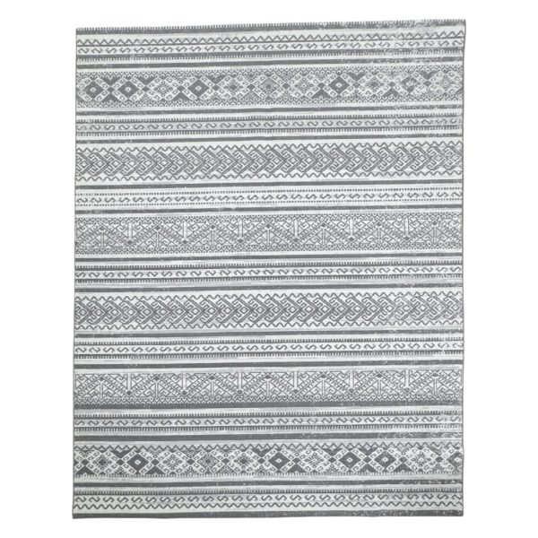 275cm x 200cm Grey & Ivory Boho Tribal Pattern Non-Slip Area Rug