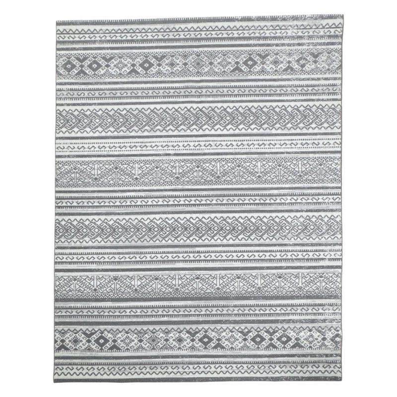 275cm x 200cm Grey & Ivory Boho Tribal Pattern Non-Slip Area Rug