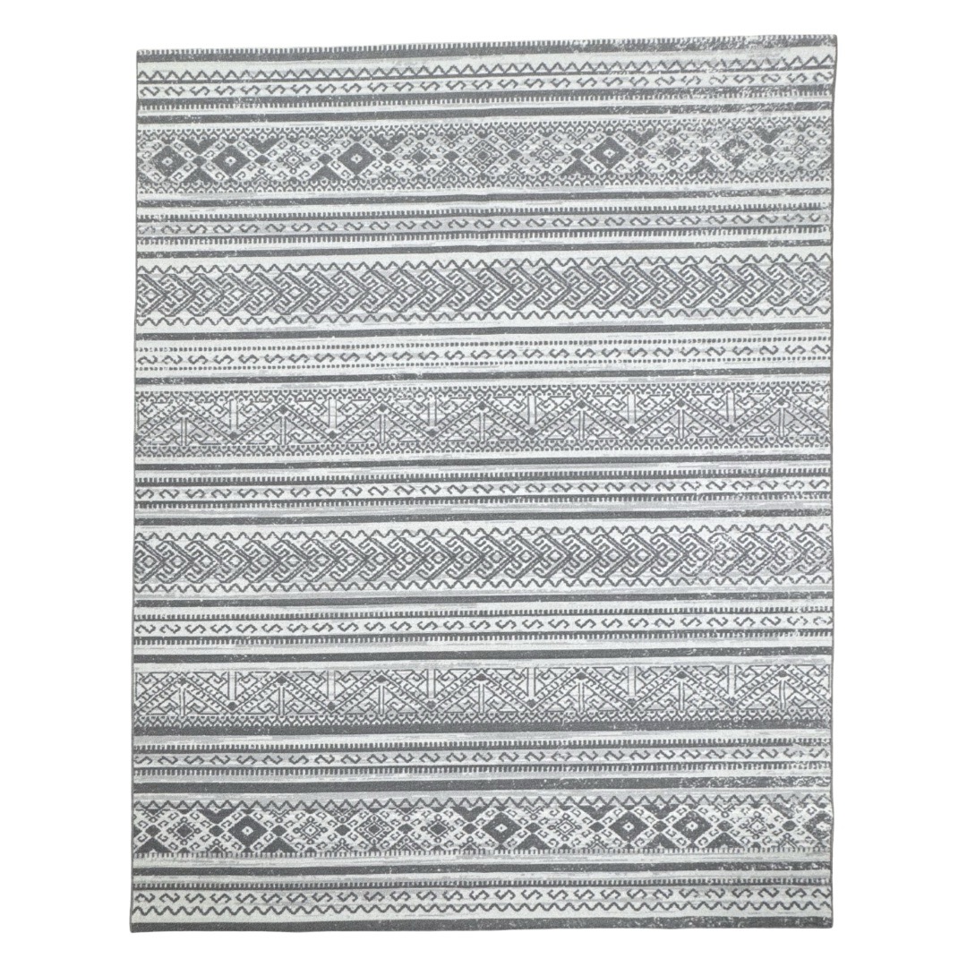 31-1-Large 275cm x 200cm Grey & Ivory Boho Tribal Pattern Non-Slip Area Rug