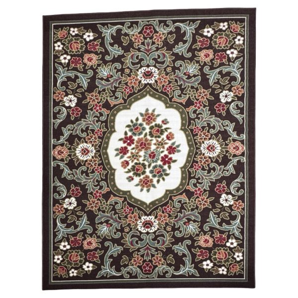275cm x 200cm French Garden on Chocolate Brown Non-Slip Area Rug
