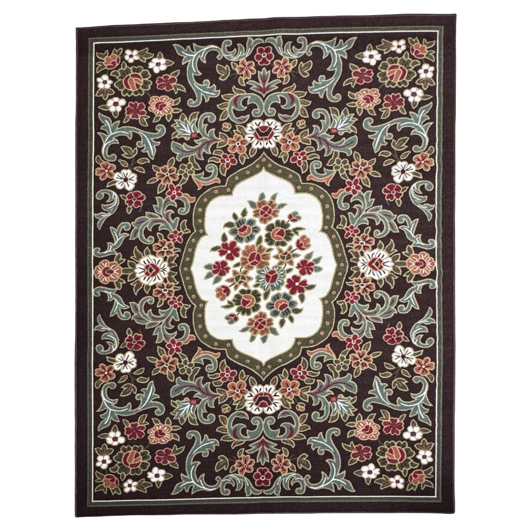 32-1-Large 275cm x 200cm French Garden on Chocolate Brown Non-Slip Area Rug - Image 1